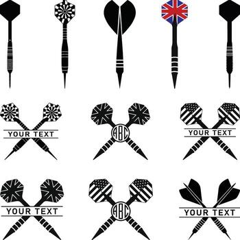 Dart Pin Silhouette, Dart Game svg, USA Dart Arrow Target Shooting Set, American Flag Dart isolated on white background vector