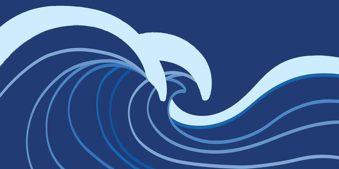 Stylized, hand-drawn art of a powerful Japanese-style wave. The dynamic lines and multiple shades of blue create a modern, fluid, and elegant design. vector
