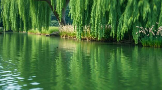 Willow trees in the water photo