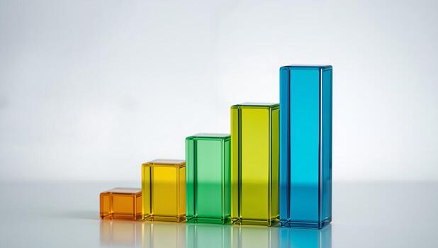 Gradient Transparent Blocks Upward Trend Visualization With Polished Surface and Soft Lighting. photo