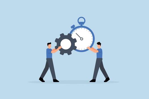 Efficiency , Businessman optimize efficiency by combining clock timer and gear cogwheel. vector