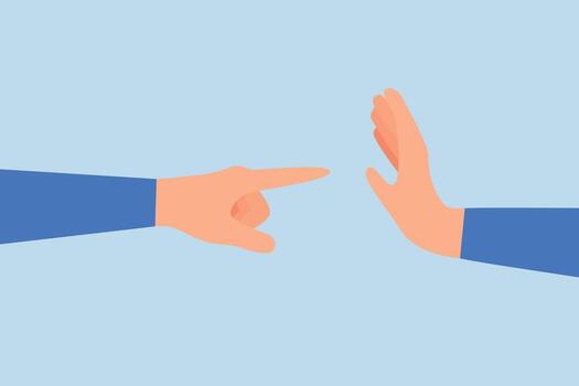 businessman is using one hand to point at another person and using his other hand to make a stop gesture vector