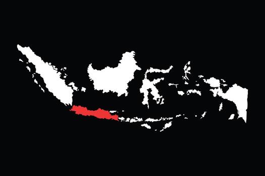 Jawa or Java island highlighted on indonesia map isolated on black background vector