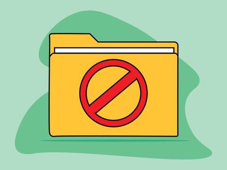 Folder with files with a ban sign for computer. sign indicates viruses located on the file. vector