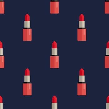 A seamless pattern featuring repeating lipstick elements, creating a visually appealing cosmetic backdrop. These lipsticks are arranged in a repeated fashion on a dark backdrop vector