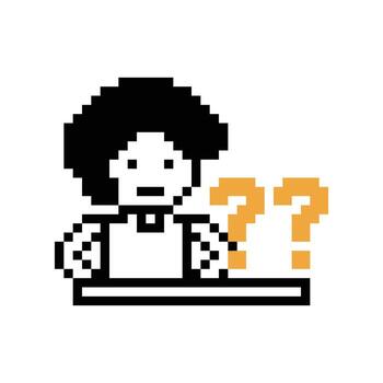 Pixel art of man male boy with question quiz question mark 8 bit alert. vector