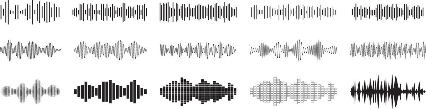 15 único audio forma de onda estilos para sonido diseño y señal visualización vector