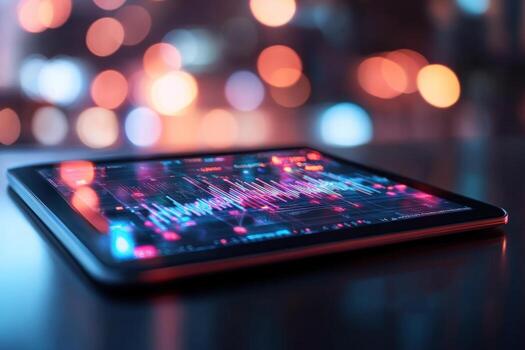 Data analytics on digital device display with bokeh background photo