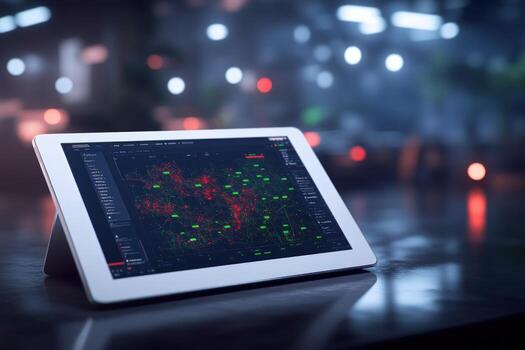 Tablet displaying data visualization for business analytics technology photo