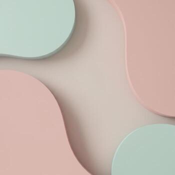 3d rendering of abstract shapes on a light pink and light blue background photo