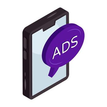 Unique Isometric design icon of mobile ad vector