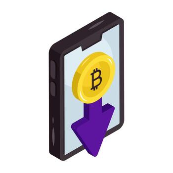 A isometric design icon of mobile bitcoin vector