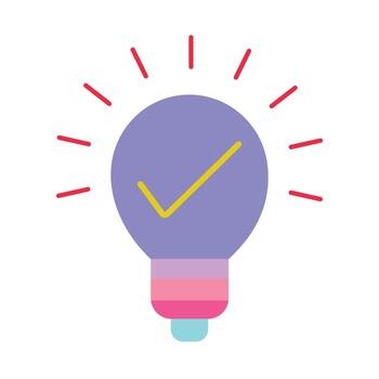 Creative Idea and Solution Light Bulb with Checkmark Icon vector