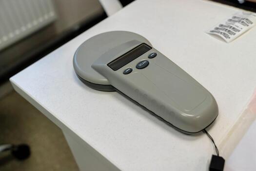 A scanning device rests on a table in a well-lit studio space photo
