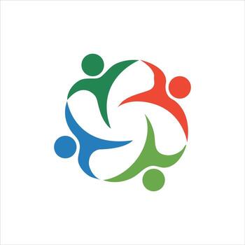 Four abstract figures in a circular motion with red green and blue background circle vector