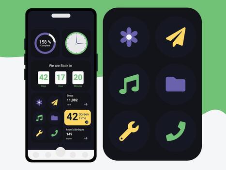 Mobile UI Dashboard with widget and icon flat illustration vector