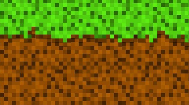 Seamless pixel grass and ground pattern. Digital green and brown squared block texture in retro game style. Perfect for pixel art design, games, backgrounds, and creative projects. vector