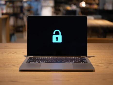 ordenador portátil pantalla muestra un brillante candado icono simbolizando datos seguridad y proteccion foto