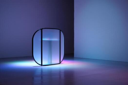 moderno escultura con difundido de colores ligero en un minimalista galería espacio foto