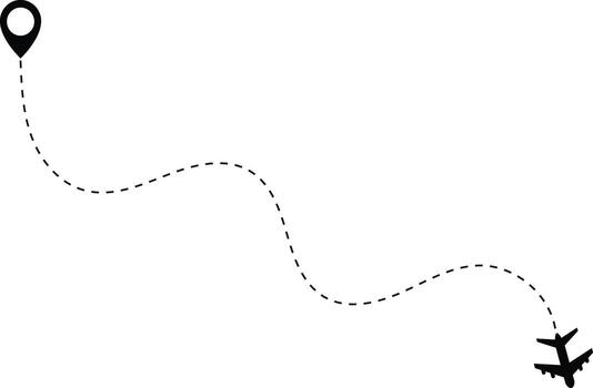 Airplane dotted route line. flight route with start point. airplane symbol map pin icons. travel and navigation designs. flying plane with twisted. curved and straight dashed. vector