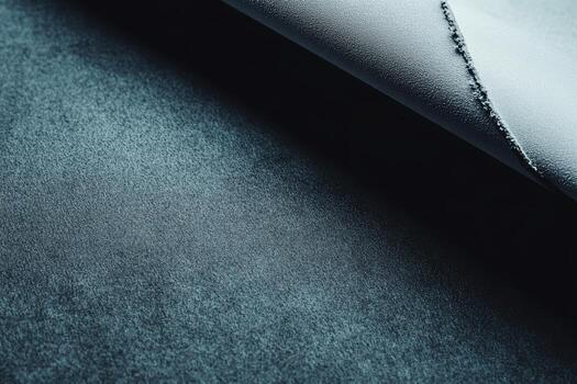 Textured leather fabric with a raw edge resting on a dark surface photo