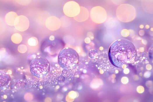 Beautiful close-up of purple bubbles with soft bokeh background photo