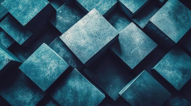 Abstract composition of stacked geometric shapes in cool tones photo