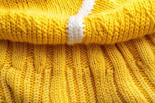 Bright yellow knitted fabric close-up showcasing texture and pattern details photo