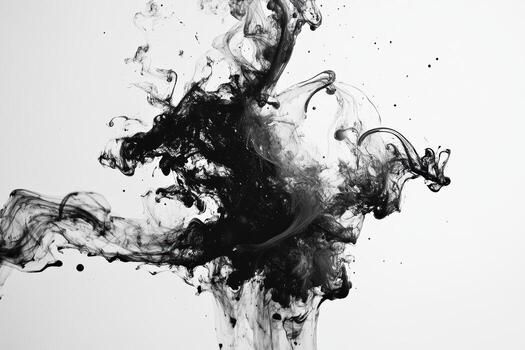 Dynamic black ink swirling in water creating abstract patterns photo