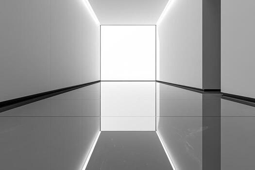 Minimalist hallway with bright light at the end in a modern building photo
