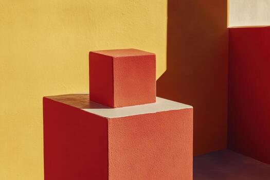 Colorful geometric shapes create a vibrant composition in warm tones photo