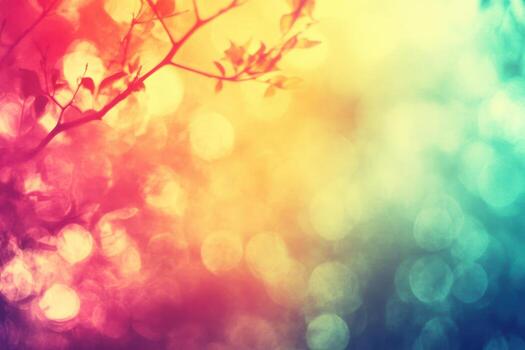 Vibrant abstract background with colorful bokeh and natural elements photo
