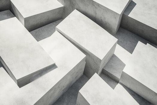 Abstract concrete structures with varying heights and shadows at midday photo