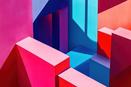 Colorful geometric shapes create dynamic visual composition in urban space photo