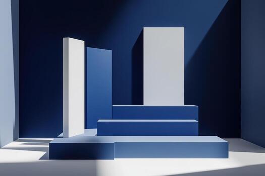 Modern abstract composition with geometric shapes in blue tones photo