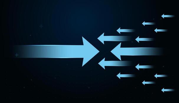 One Big arrow fighting with many arrows to moving forward, to show the Glowing arrows stream forward with speed and precision, representing momentum, innovation vector