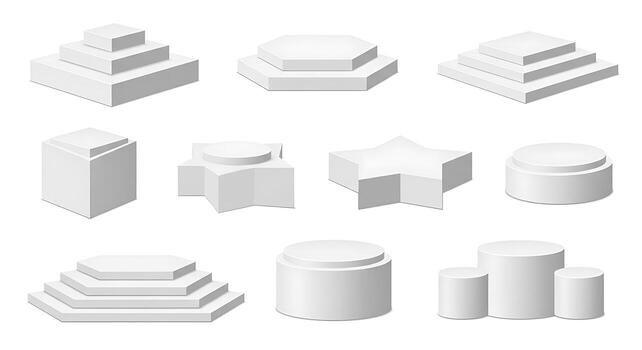 A set of white 3d models of different types of objects photo