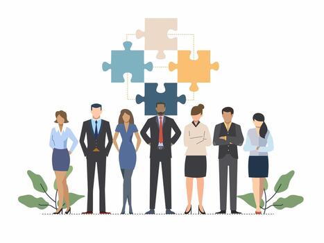 Team members working together on puzzles vector