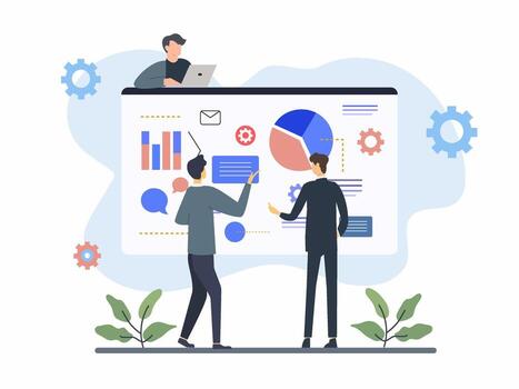 Professionals analyzing data visualization together vector