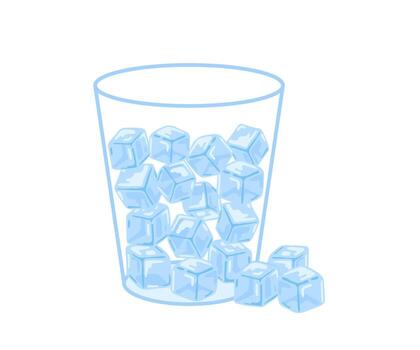 Glass with ice cube, frozen water drink in blocks. Refreshing ice cubes for drinking. Cold temperature in beverage. illustration vector