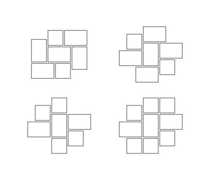 Frame collage from square and rectangle shape for photo, image template line set. Mood board layout, background. Gallery grid, mosaic border. outline illustration vector
