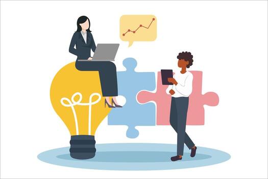 Innovation in business teamwork and creative problem solving. illustration vector