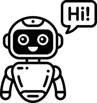 Friendly robot character saying hello with a speech bubble vector