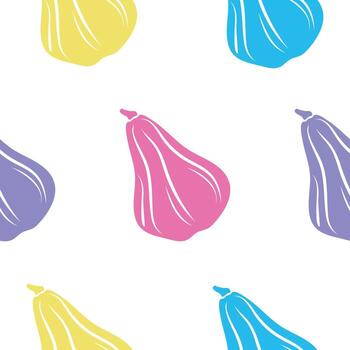 modelo con un conjunto de brillante sencillo íconos de alargado calabazas en varios colores, para otoño diseños vector