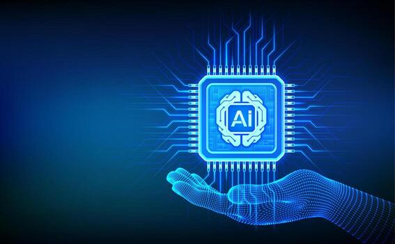 AI chip in a digital hand vector