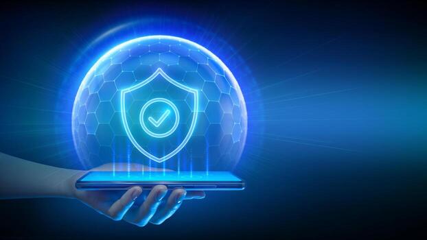 Smartphone with shield icon for security vector