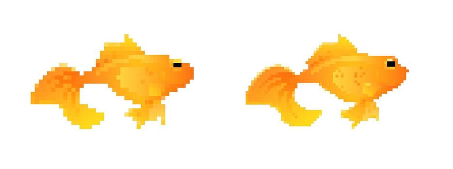 Mosaic pixel art goldfish in bright 8 bit retro design with vibrant colors and simple shapes vector