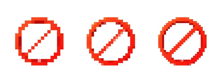Pixel art red prohibition symbol representing restriction in retro 8 bit style vector