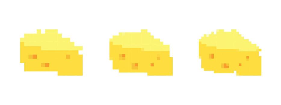 Mosaic pixel cheese icons in 8 bit style emphasizing cute and retro food design vector