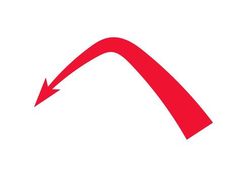 Curved arrow in bold red with dynamic motion for strategic attack representation vector